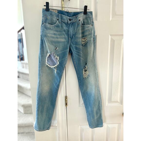 Polo Ralph Lauren Astor Boyfriend Distressed Patchwork Light Wash Straight Jeans - Picture 1 of 7